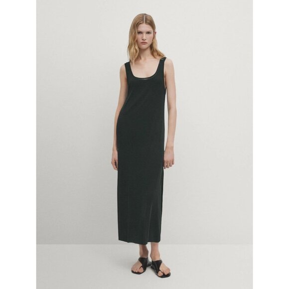 Massimo Dutti Womens Midi Tank Dress S Small Dark Green Round Neck 6621/521 NWT - Picture 1 of 11